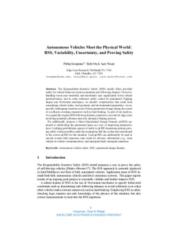 Autonomous Vehicles Meet the Physical World: RSS, Variability,
  Uncertainty, and Proving Safety (Expanded Version)