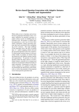Review-based Question Generation with Adaptive Instance Transfer and
  Augmentation