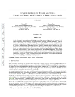 Sparse Lifting of Dense Vectors: Unifying Word and Sentence
  Representations