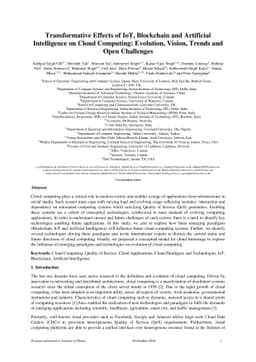 Transformative effects of IoT, Blockchain and Artificial Intelligence on
  cloud computing: Evolution, vision, trends and open challenges