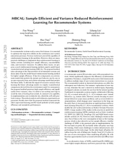 MBCAL: Sample Efficient and Variance Reduced Reinforcement Learning for
  Recommender Systems