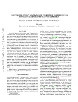 Unsupervised Domain Adaptation of Contextual Embeddings for Low-Resource
  Duplicate Question Detection