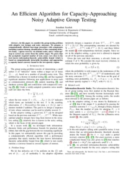 An Efficient Algorithm for Capacity-Approaching Noisy Adaptive Group
  Testing