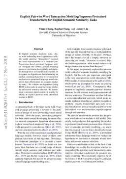 Explicit Pairwise Word Interaction Modeling Improves Pretrained
  Transformers for English Semantic Similarity Tasks