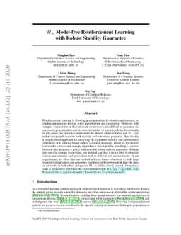 $H_\infty$ Model-free Reinforcement Learning with Robust Stability
  Guarantee