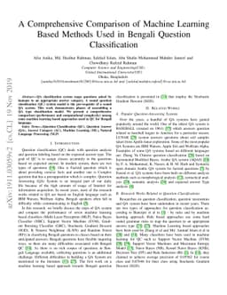 A Comprehensive Comparison of Machine Learning Based Methods Used in
  Bengali Question Classification
