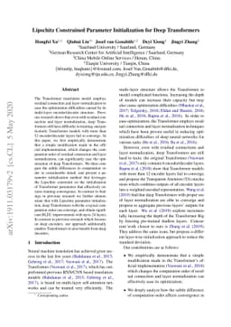 Lipschitz Constrained Parameter Initialization for Deep Transformers