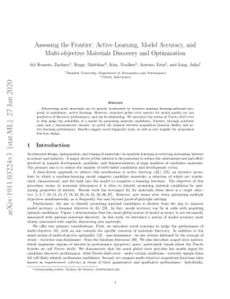 Assessing the Frontier: Active Learning, Model Accuracy, and
  Multi-objective Materials Discovery and Optimization