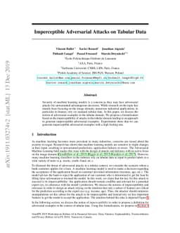 Imperceptible Adversarial Attacks on Tabular Data