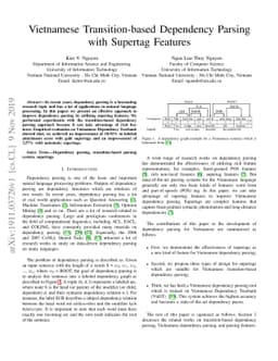 Vietnamese transition-based dependency parsing with supertag features