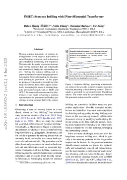INSET: Sentence Infilling with INter-SEntential Transformer