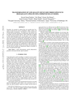 Transformation of low-quality device-recorded speech to high-quality
  speech using improved SEGAN model