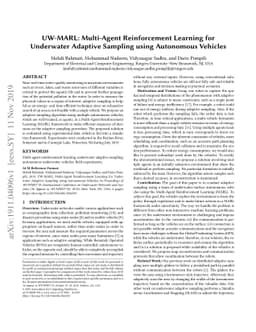 UW-MARL: Multi-Agent Reinforcement Learning for Underwater Adaptive
  Sampling using Autonomous Vehicles