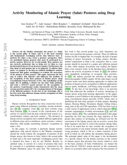 Activity Monitoring of Islamic Prayer (Salat) Postures using Deep
  Learning