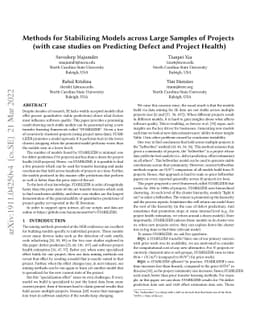 Methods for Stabilizing Models across Large Samples of Projects (with
  case studies on Predicting Defect and Project Health)