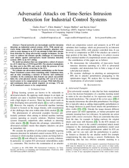 Adversarial Attacks on Time-Series Intrusion Detection for Industrial
  Control Systems