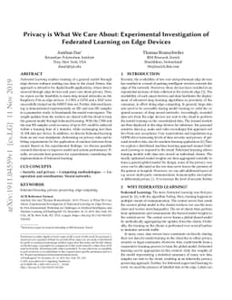 Privacy is What We Care About: Experimental Investigation of Federated
  Learning on Edge Devices