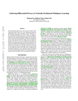Achieving Differential Privacy in Vertically Partitioned Multiparty
  Learning