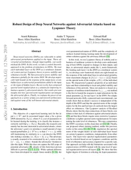 Robust Design of Deep Neural Networks against Adversarial Attacks based
  on Lyapunov Theory