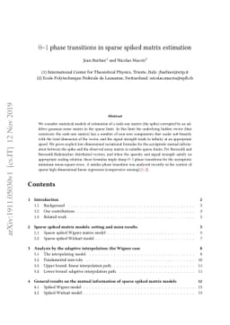 0-1 phase transitions in sparse spiked matrix estimation