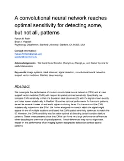 A convolutional neural network reaches optimal sensitivity for detecting
  some, but not all, patterns