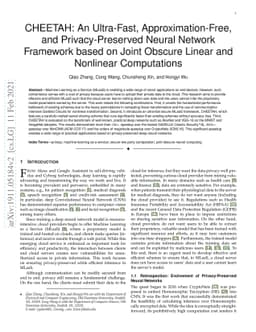 CHEETAH: An Ultra-Fast, Approximation-Free, and Privacy-Preserved Neural
  Network Framework based on Joint Obscure Linear and Nonlinear Computations