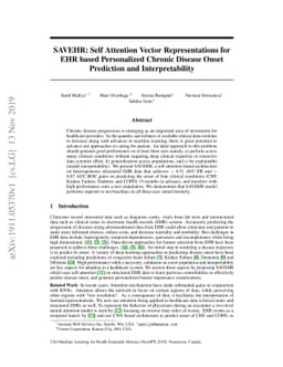 SAVEHR: Self Attention Vector Representations for EHR based Personalized
  Chronic Disease Onset Prediction and Interpretability