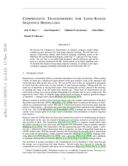 Compressive Transformers for Long-Range Sequence Modelling