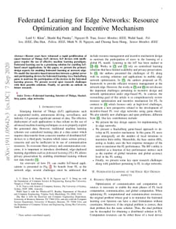 Federated Learning for Edge Networks: Resource Optimization and
  Incentive Mechanism