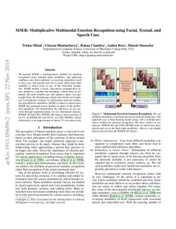 M3ER: Multiplicative Multimodal Emotion Recognition Using Facial,
  Textual, and Speech Cues