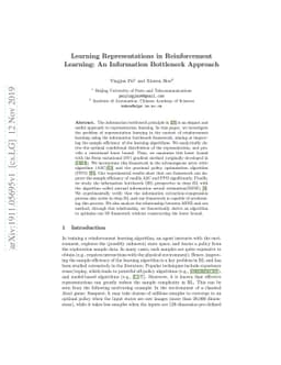 Learning Representations in Reinforcement Learning:An Information
  Bottleneck Approach