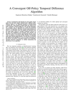 A Convergent Off-Policy Temporal Difference Algorithm