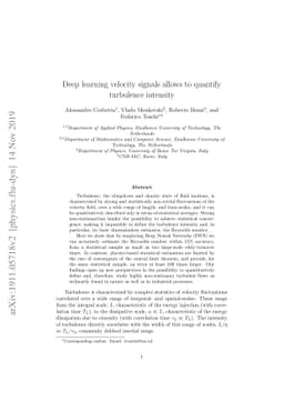 Deep learning velocity signals allows to quantify turbulence intensity