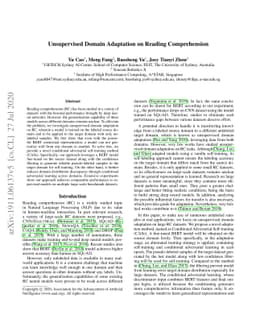 Unsupervised Domain Adaptation on Reading Comprehension