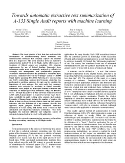 Towards automatic extractive text summarization of A-133 Single Audit
  reports with machine learning