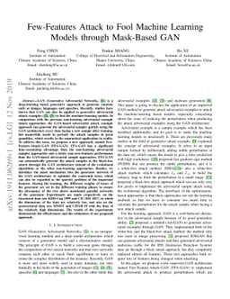 Few-Features Attack to Fool Machine Learning Models through Mask-Based
  GAN