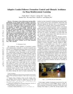 Adaptive Leader-Follower Formation Control and Obstacle Avoidance via
  Deep Reinforcement Learning