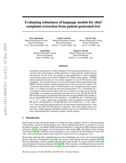 Evaluating robustness of language models for chief complaint extraction
  from patient-generated text