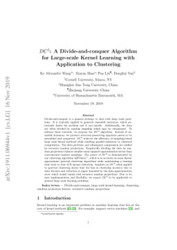 $DC^2$: A Divide-and-conquer Algorithm for Large-scale Kernel Learning
  with Application to Clustering