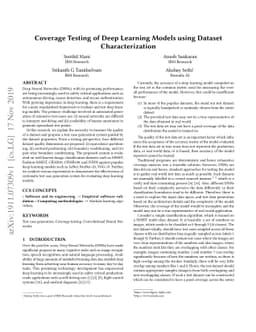 Coverage Testing of Deep Learning Models using Dataset Characterization