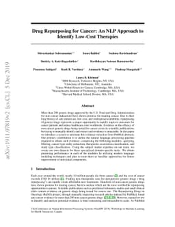 Drug Repurposing for Cancer: An NLP Approach to Identify Low-Cost
  Therapies
