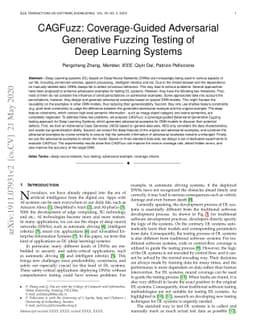 CAGFuzz: Coverage-Guided Adversarial Generative Fuzzing Testing of Deep
  Learning Systems