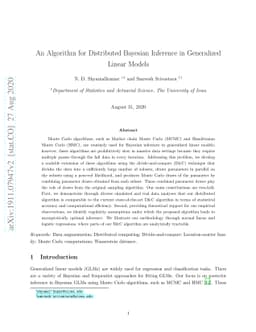 An Algorithm for Distributed Bayesian Inference in Generalized Linear
  Models