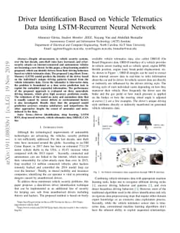 Driver Identification Based on Vehicle Telematics Data using
  LSTM-Recurrent Neural Network