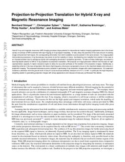 Projection-to-Projection Translation for Hybrid X-ray and Magnetic
  Resonance Imaging