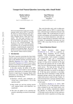 Unsupervised Natural Question Answering with a Small Model