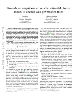 Towards a computer-interpretable actionable formal model to encode data
  governance rules