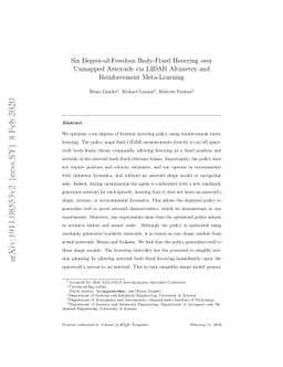 Six Degree-of-Freedom Body-Fixed Hovering over Unmapped Asteroids via
  LIDAR Altimetry and Reinforcement Meta-Learning