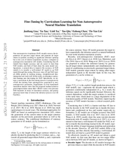 Fine-Tuning by Curriculum Learning for Non-Autoregressive Neural Machine
  Translation
