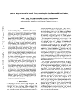 Neural Approximate Dynamic Programming for On-Demand Ride-Pooling